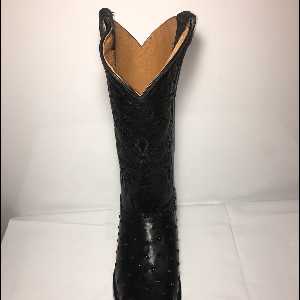 Men’s Cowboy Boots Ostrich Print Leather Black - Picture 3 of 8